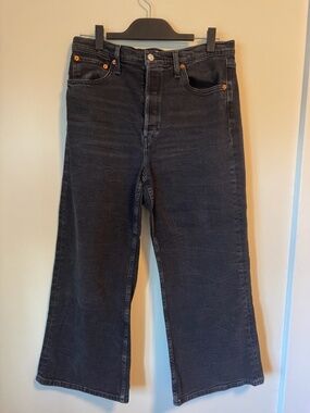 RE/DONE Wide Crop Jeans Faded Black Size 30